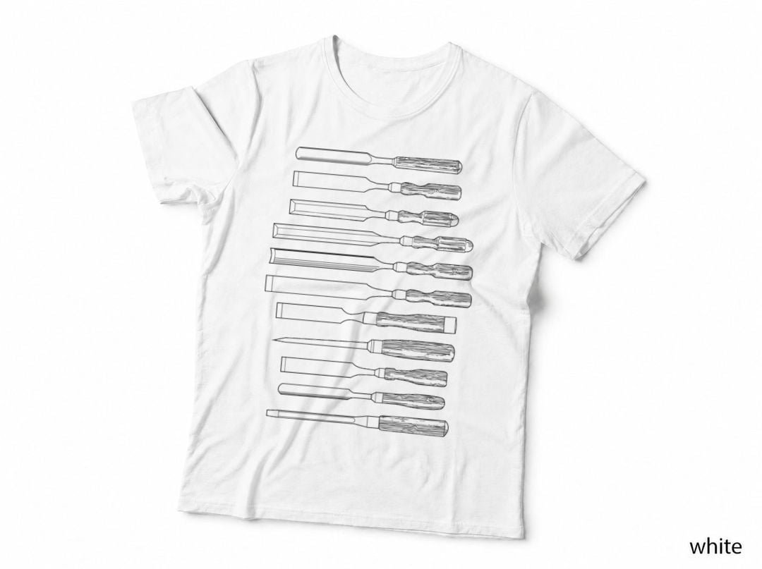 Woodworking Chisels T-Shirt, Set of Nine Hand Tool Diagrams, Craftsman