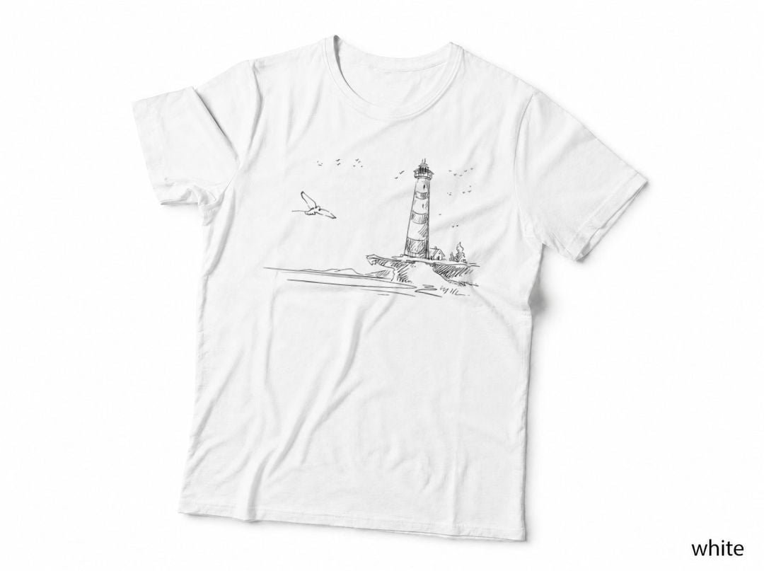 Seaside Lighthouse Nautical Sketch Art T-Shirt