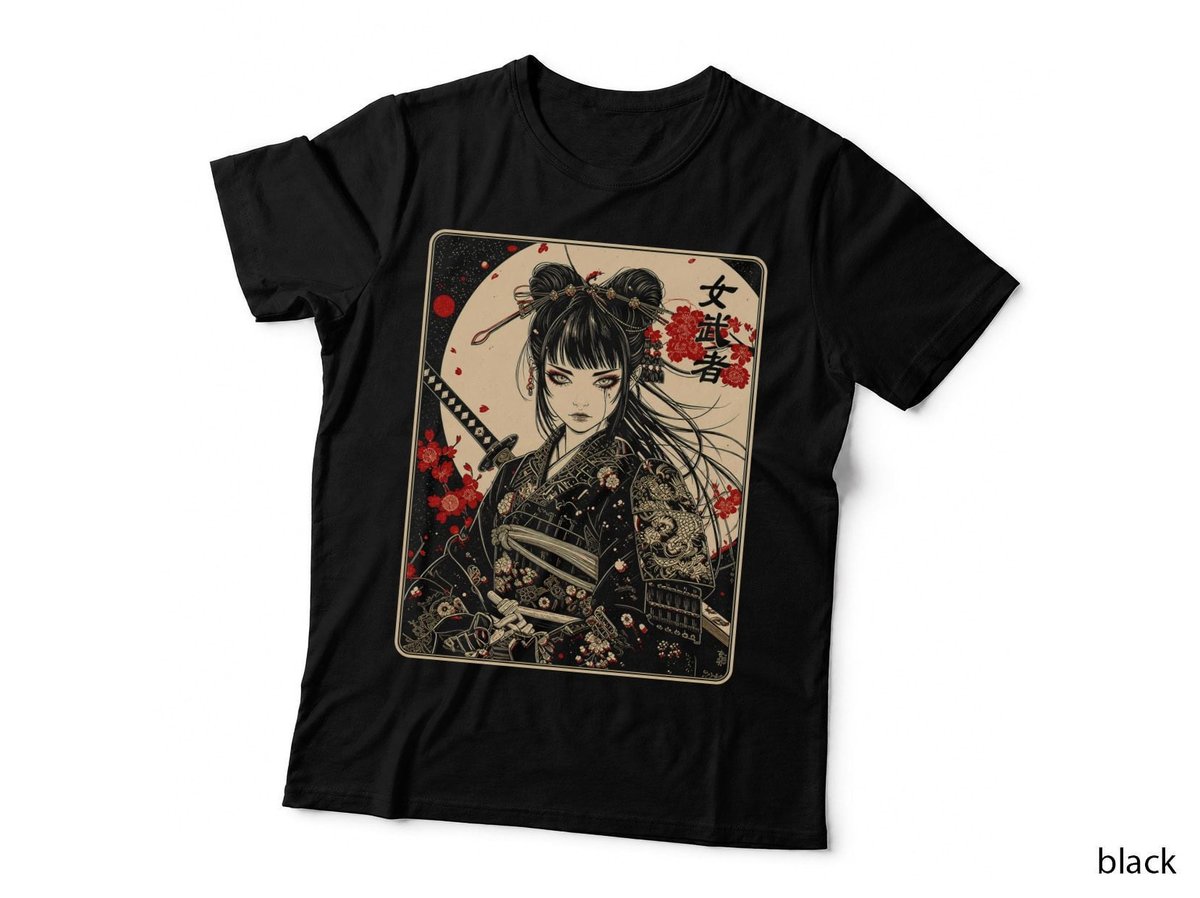 Female Samurai Warrior Cream Japanese Blossom Katana Anime T-Shirt Hoodie Goth