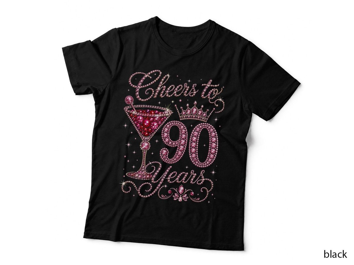Cheers To 90 Years 90th Birthday Pink Bling T-Shirt Hoodie Born 1936 Grandma