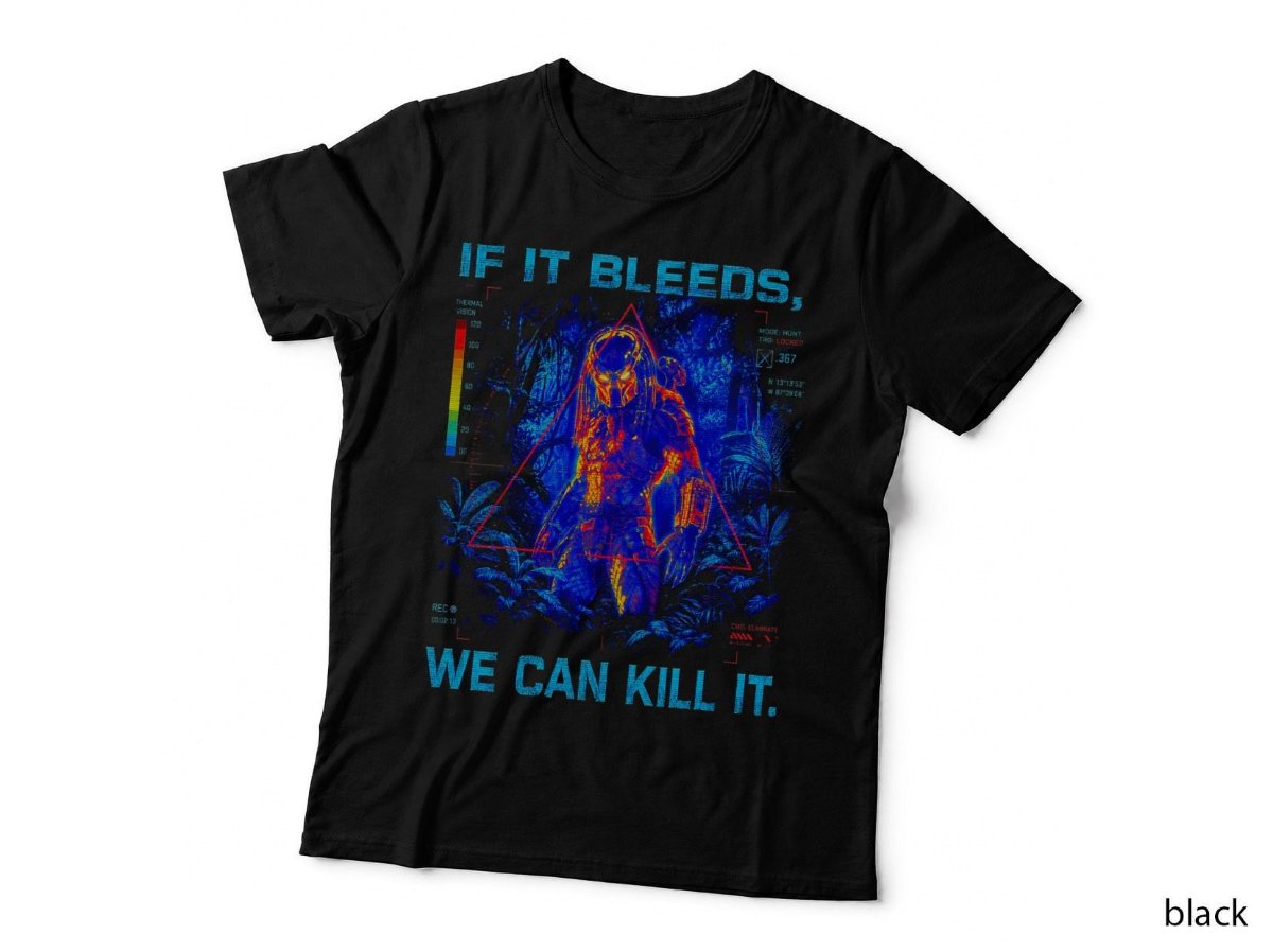 Predator If It Bleeds T-Shirt, Thermal Jungle Hunter 80s Halftone Hoodie