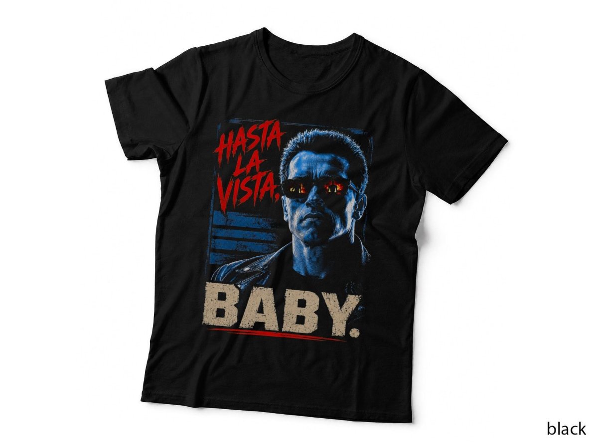 Terminator 2 Hasta La Vista T-Shirt, 90s Arnold Sci Fi Action Halftone Hoodie