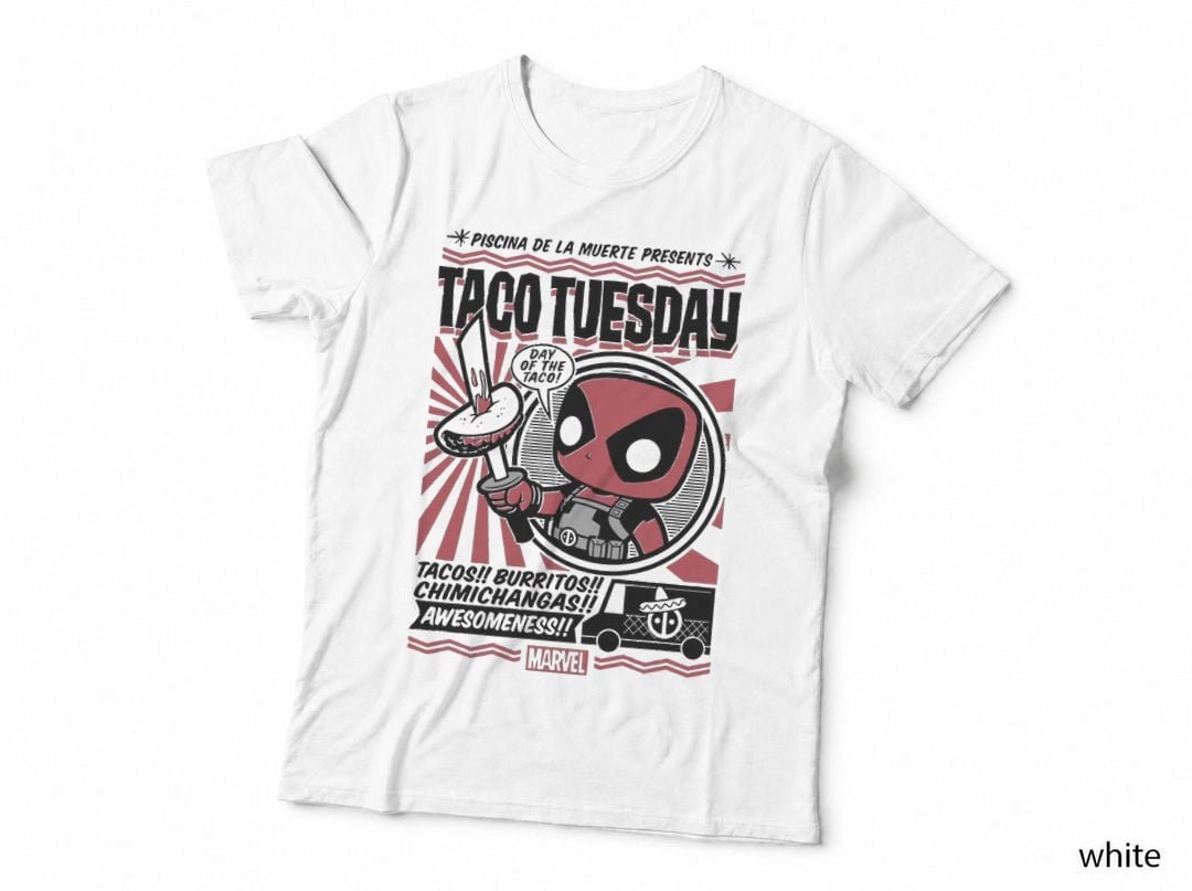 Chibi Deadpool Taco Tuesday 80s Poster Style Comic Design T-Shirt