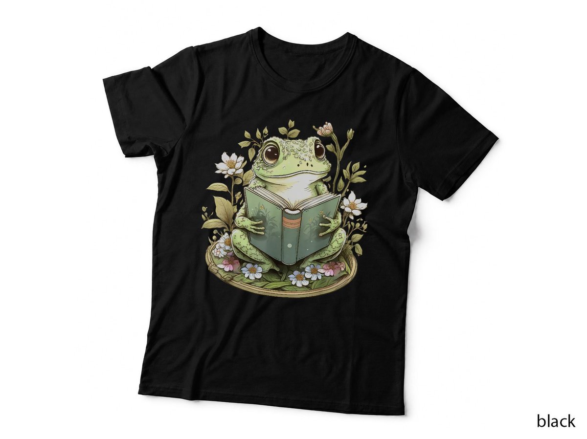 Floral Botanical Frog Reading Book T-Shirt, Cottagecore Aesthetic