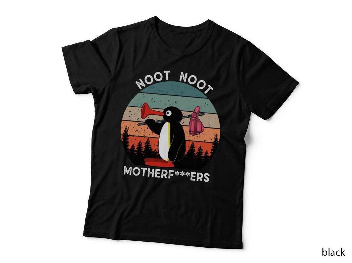 Pingu Noot Noot Print, Retro Penguin Playing Trumpet T-Shirt