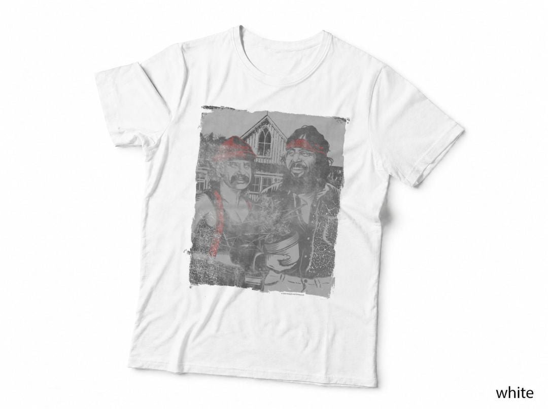 Cheech & Chong Hanging Out With Potted Weed Retro Poster T-Shirt