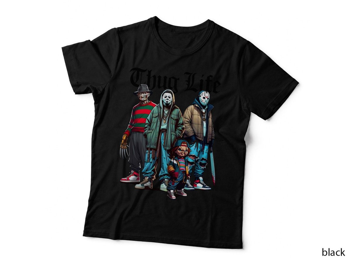 Horror Characters Thug Life T-Shirt, Halloween Costume, Trendy Streetwear
