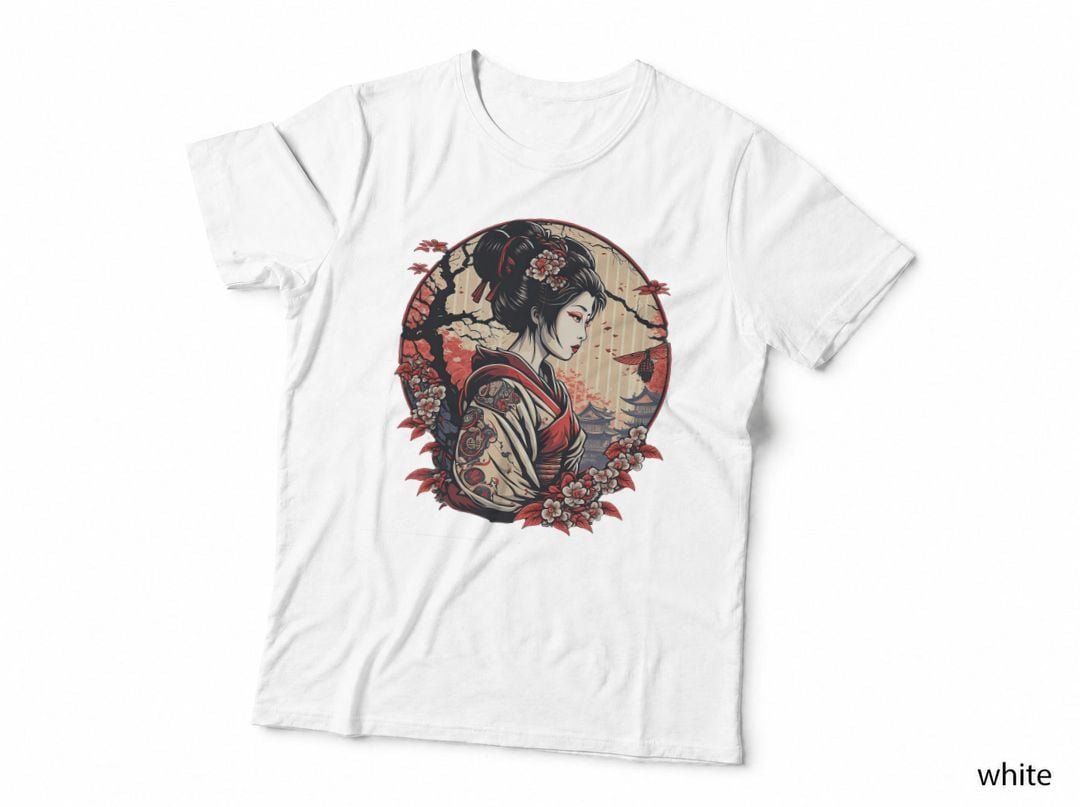 Japanese Geisha Girl and Kimono Japan Art and Pagoda T-Shirt