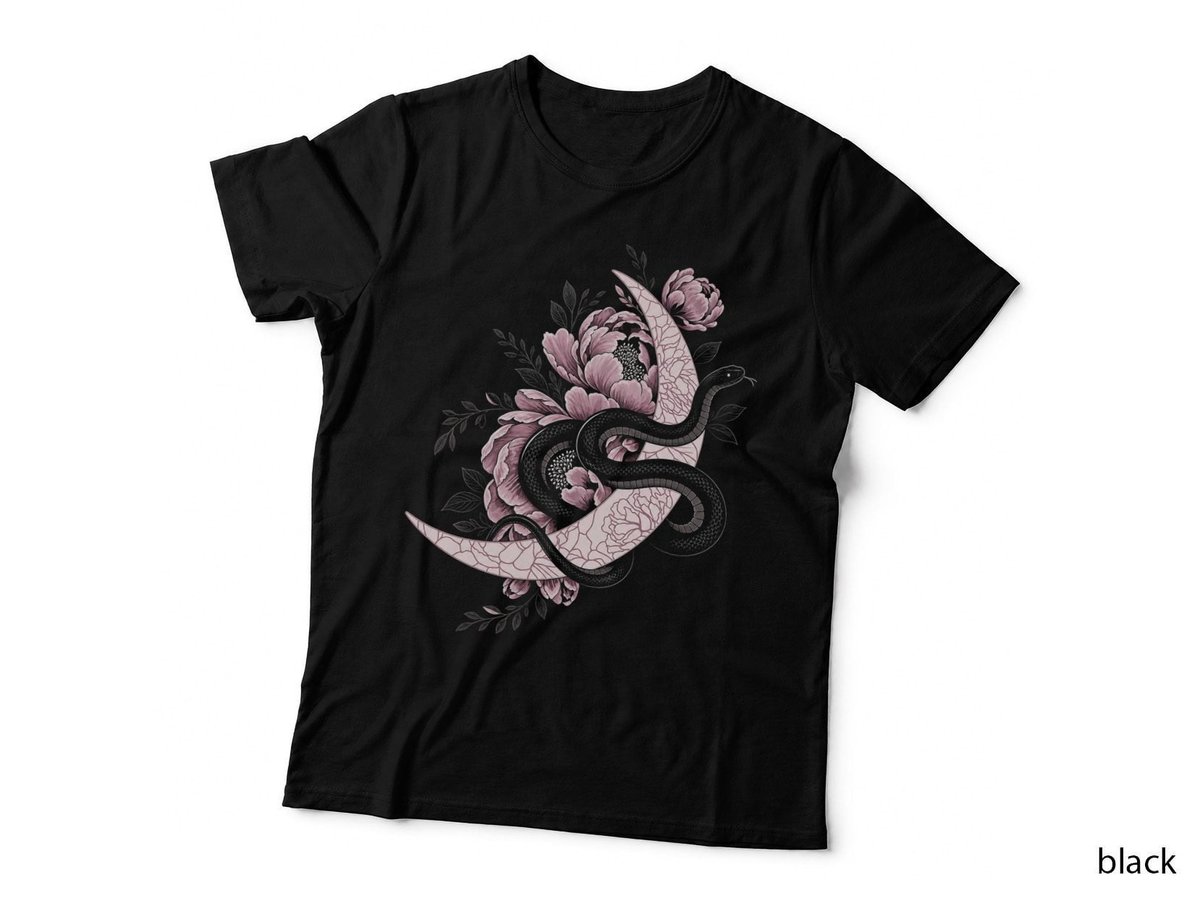 Snake Moon Peony Pink Witchy Celestial Occult Serpent Gothic T-Shirt Hoodie
