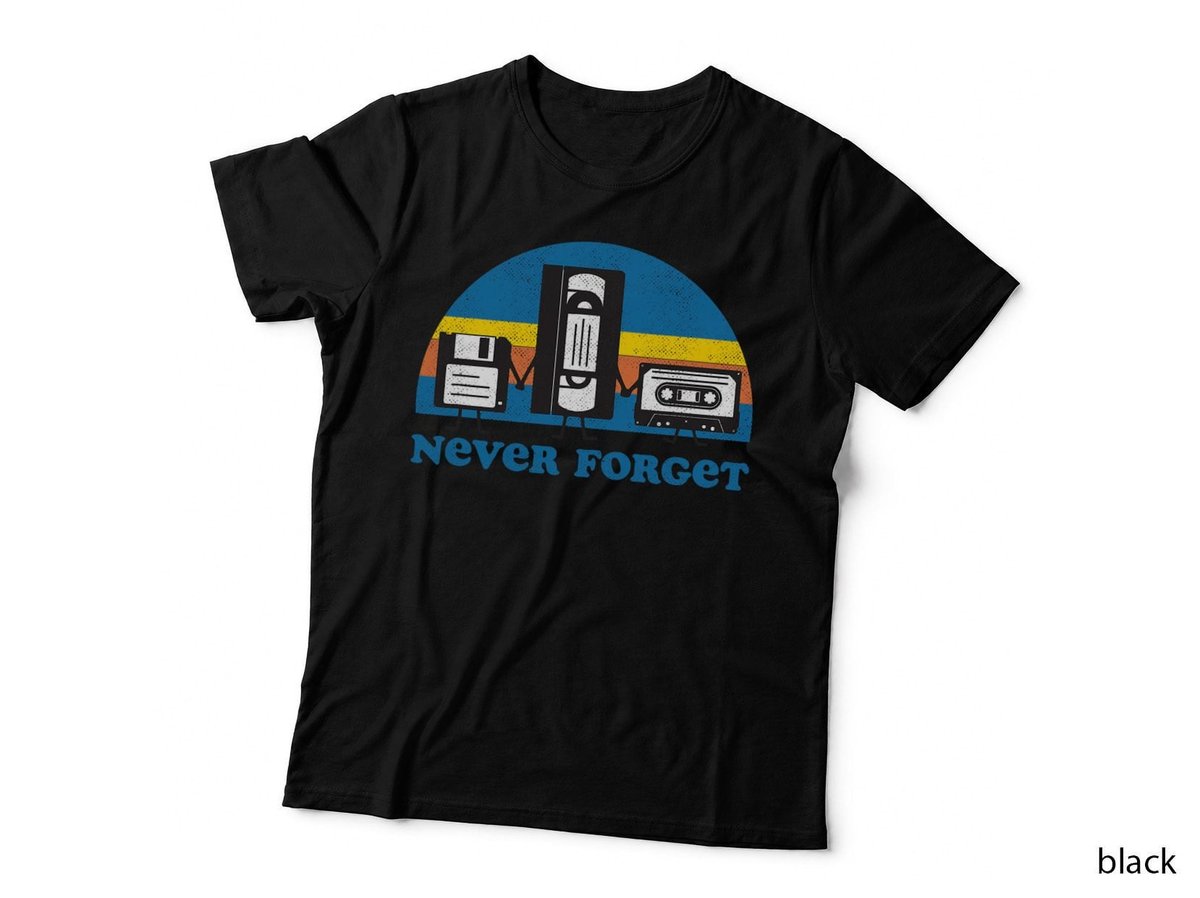 Never Forget T Funny Floppy Disk VHS Tape 90s 80s T-Shirt