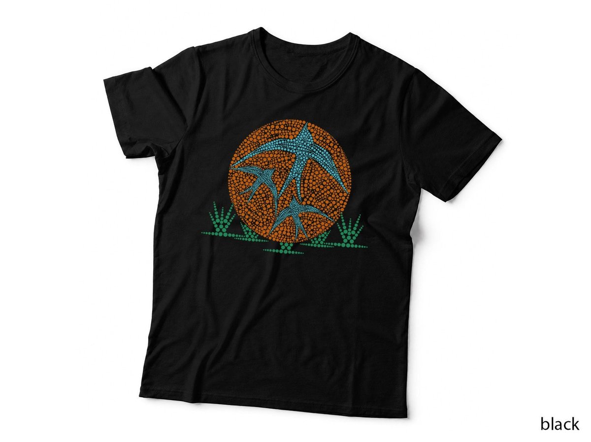 Birds Flying Orange Sun With Aboriginal Art Dot BirdWatching T-Shirt