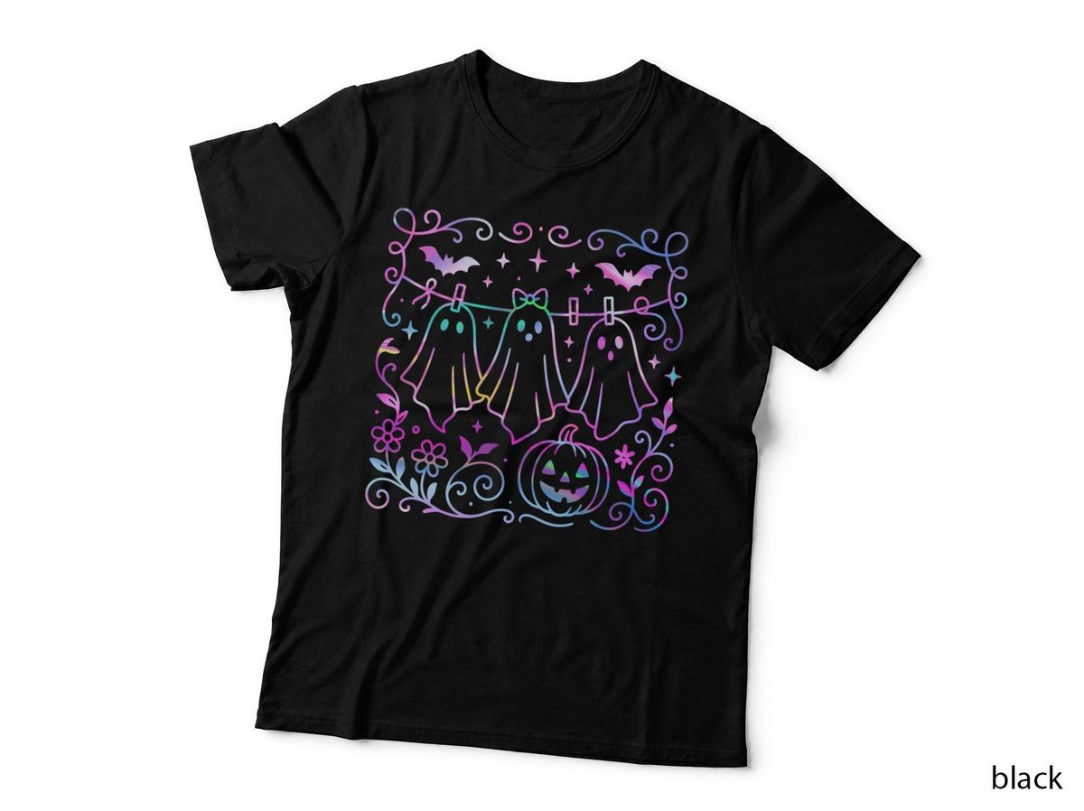Halloween Ghosts on Clothesline T-Shirt, Spooky Pastel Goth Style