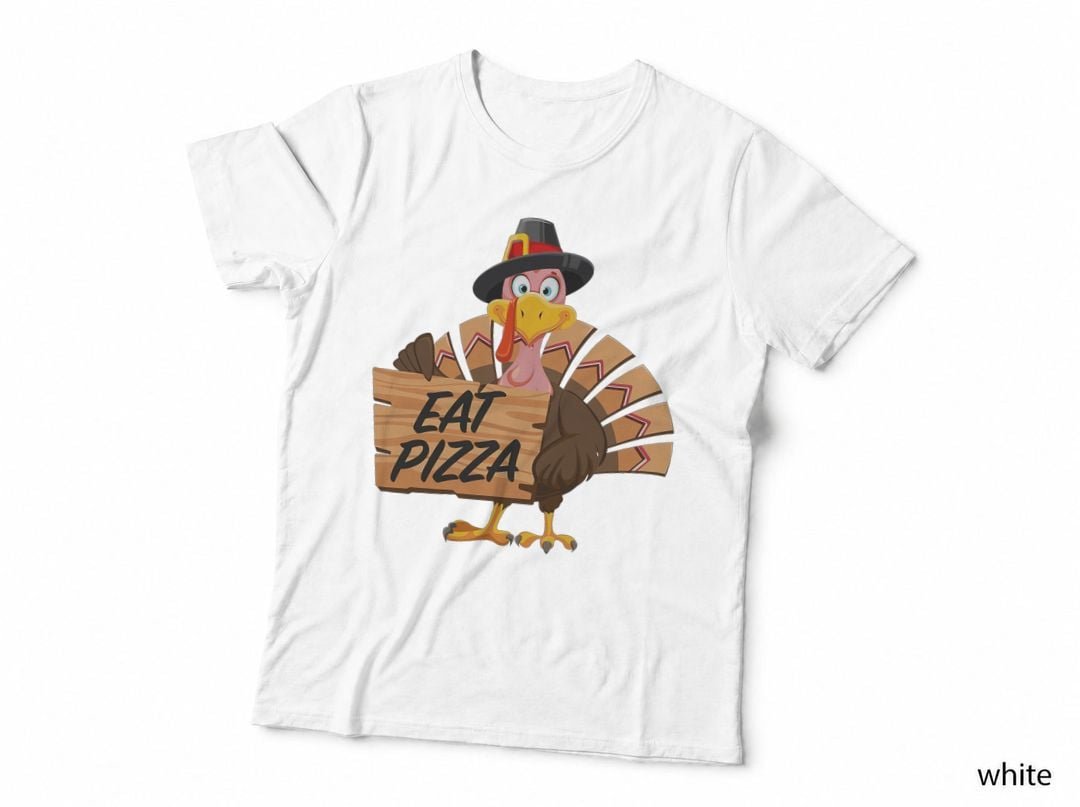 Funny Turkey Thanksgiving Eat Pizza Vegan Pilgrim T-Shirt