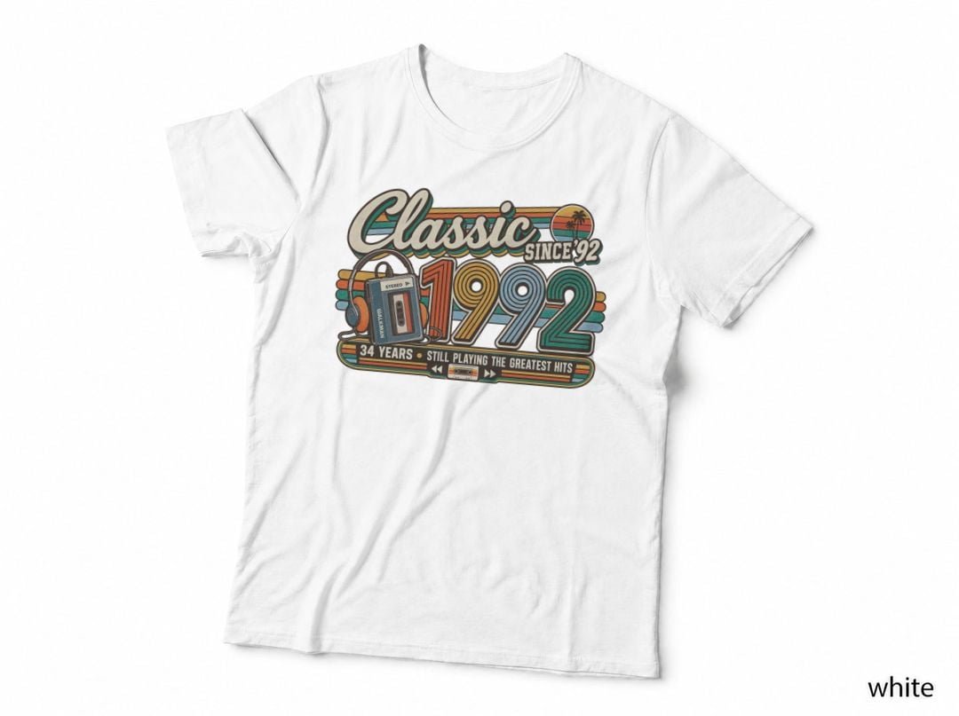 34th Birthday 1992 Walkman Cassette Greatest Hits Music T-Shirt Hoodie Vintage