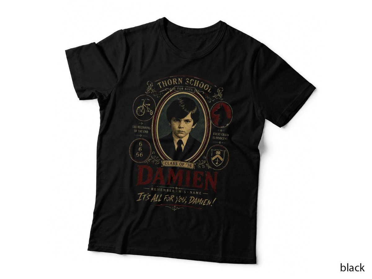 The Omen Vintage Yearbook Horror Movie Damien Halftone T-Shirt, Hoodie