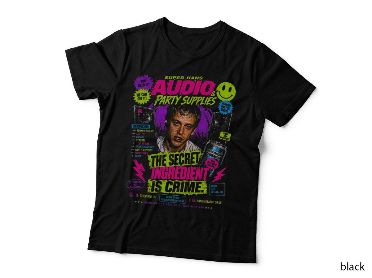 Peep Show Rave Flyer Super Hans Quote British Comedy Halftone T-Shirt Hoodie