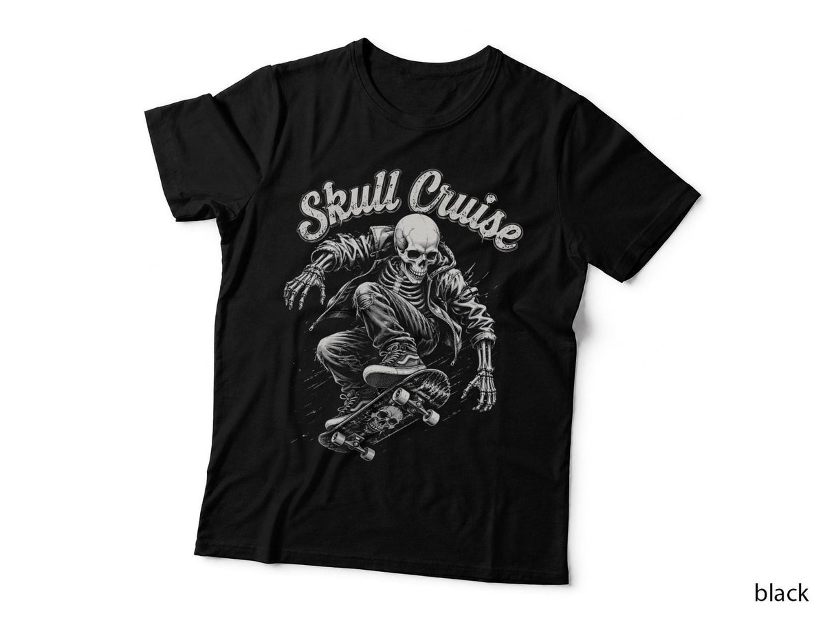 Skull Cruise Skateboard Skeleton Skater Street Gothic Rock T-Shirt Hoodie