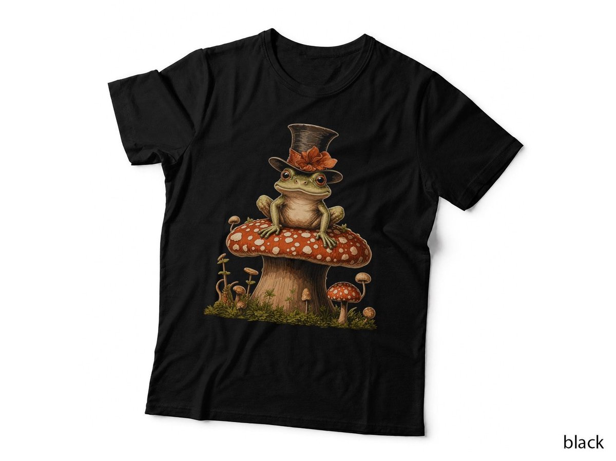 Frog In Top Hat On Toadstool Cute Cottagecore Mushroom Lover T-Shirt Hoodie