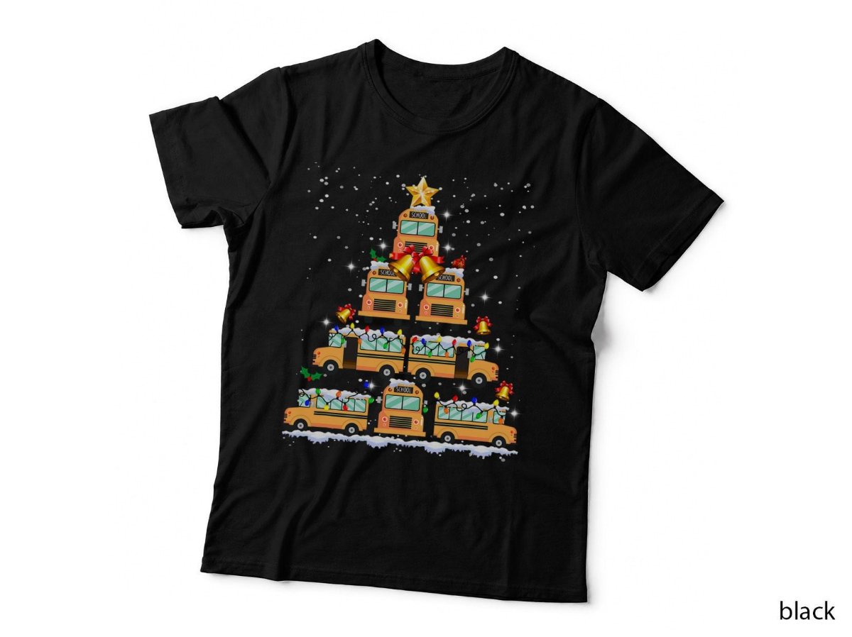 School Bus Christmas Tree T-Shirt, Xmas Bus Festive Vehicle Hoodie, Sweatshirt