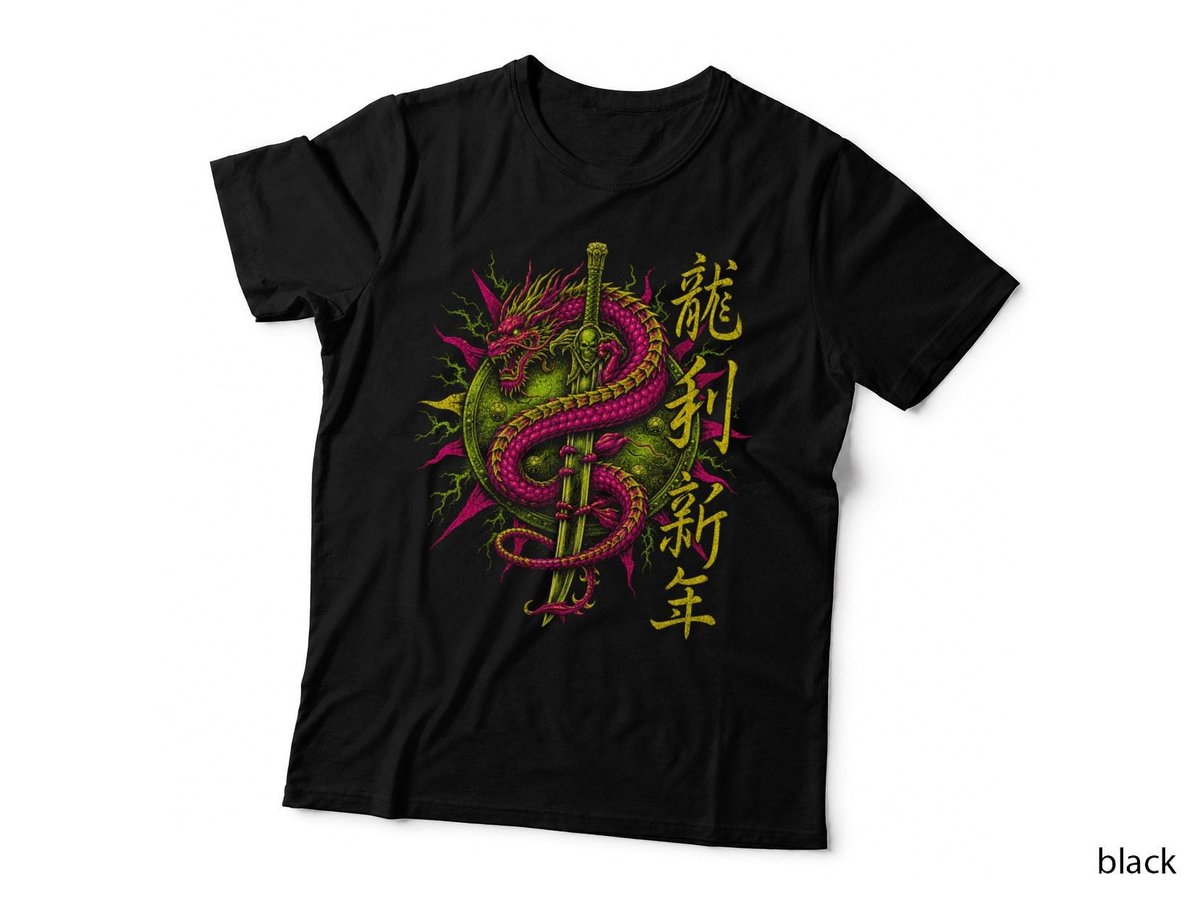 Chinese Dragon Sword Neon Lunar New Year Asian Martial Arts T-Shirt Hoodie