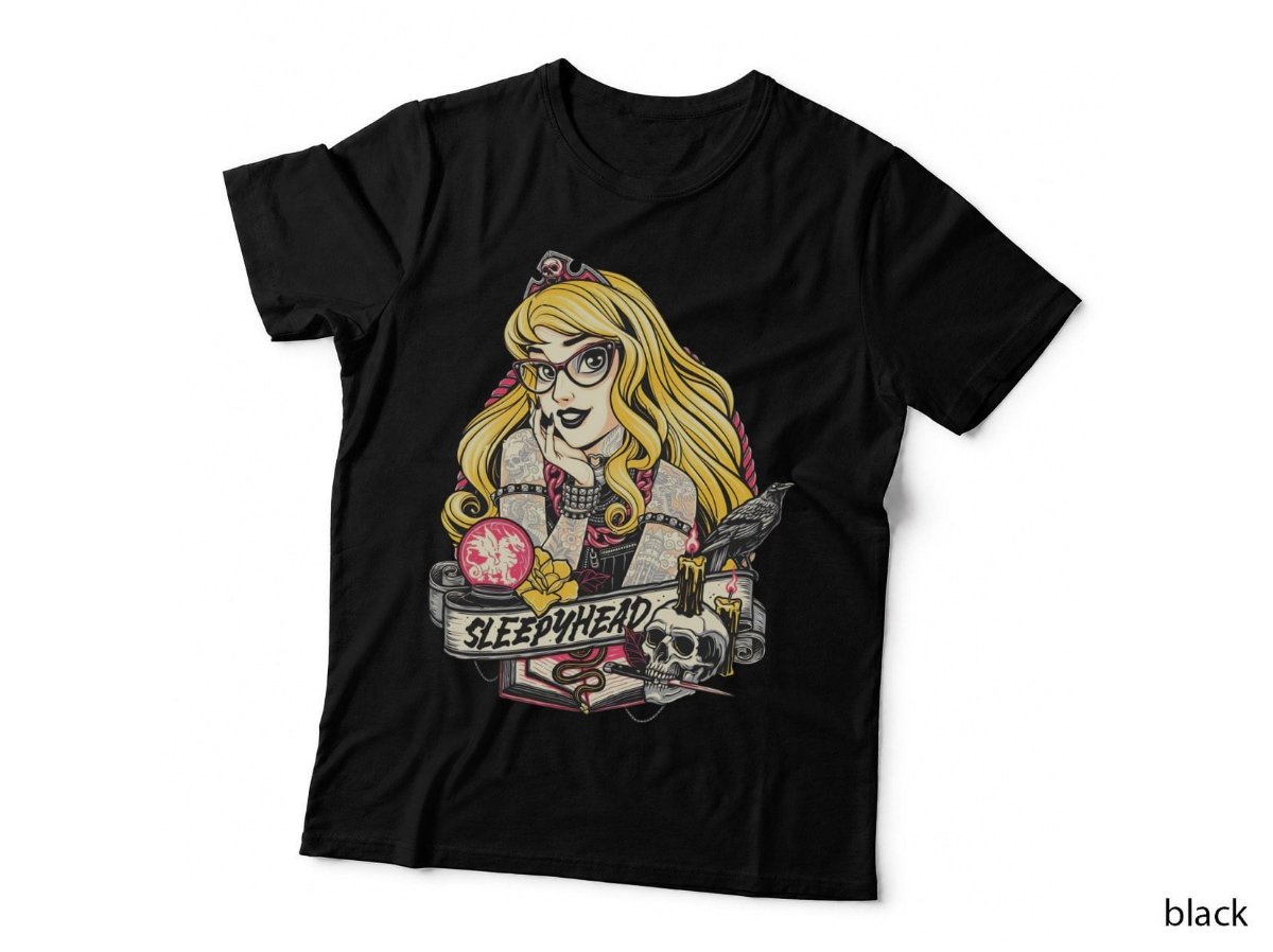 Sleepyhead Gothic Sleeping Beauty Tattoo Princess T-Shirt, Punk Goth Hoodie