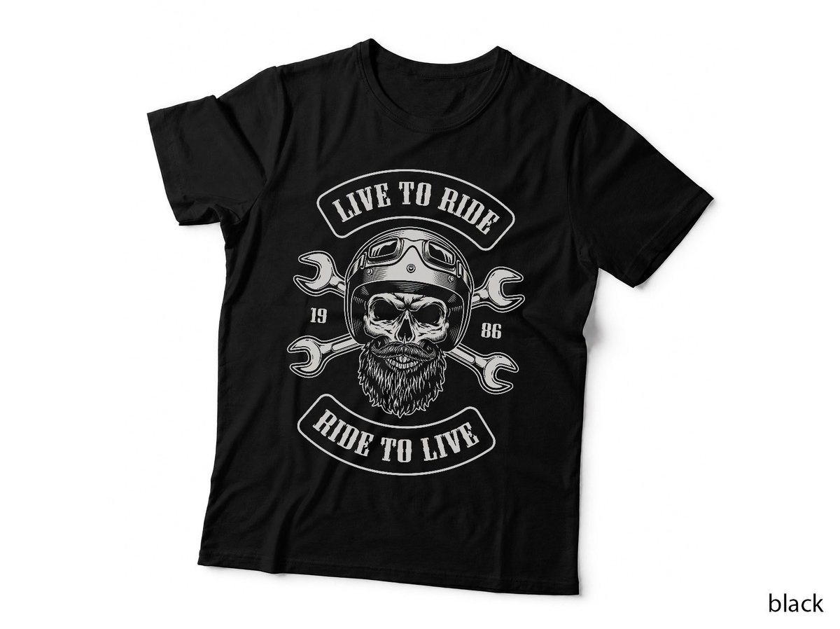 Biker Club T-Shirt, Live To Ride Ride To Live Skull, Motorbike Style
