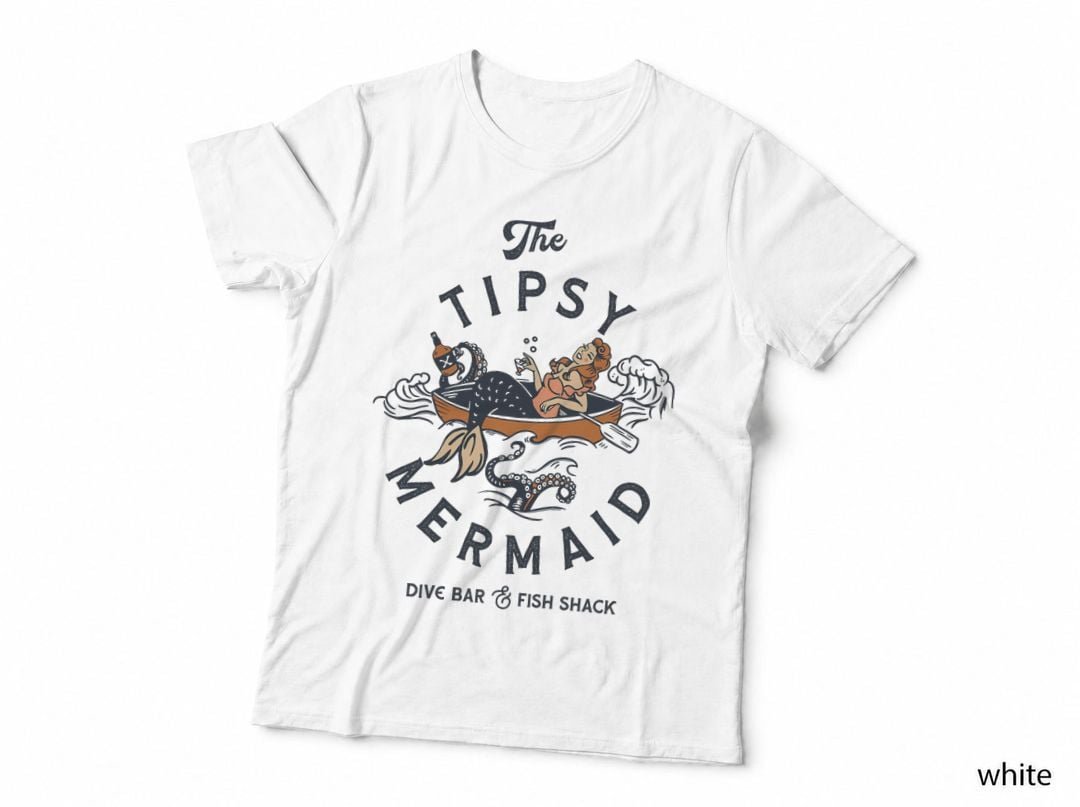 The Tipsy Mermaid Dive Bar & Fish Shack Vintage Pinup Art T-Shirt