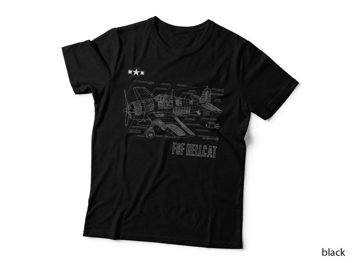 World War 2 F6F Hellcat Blueprint T-Shirt, Military Aviation