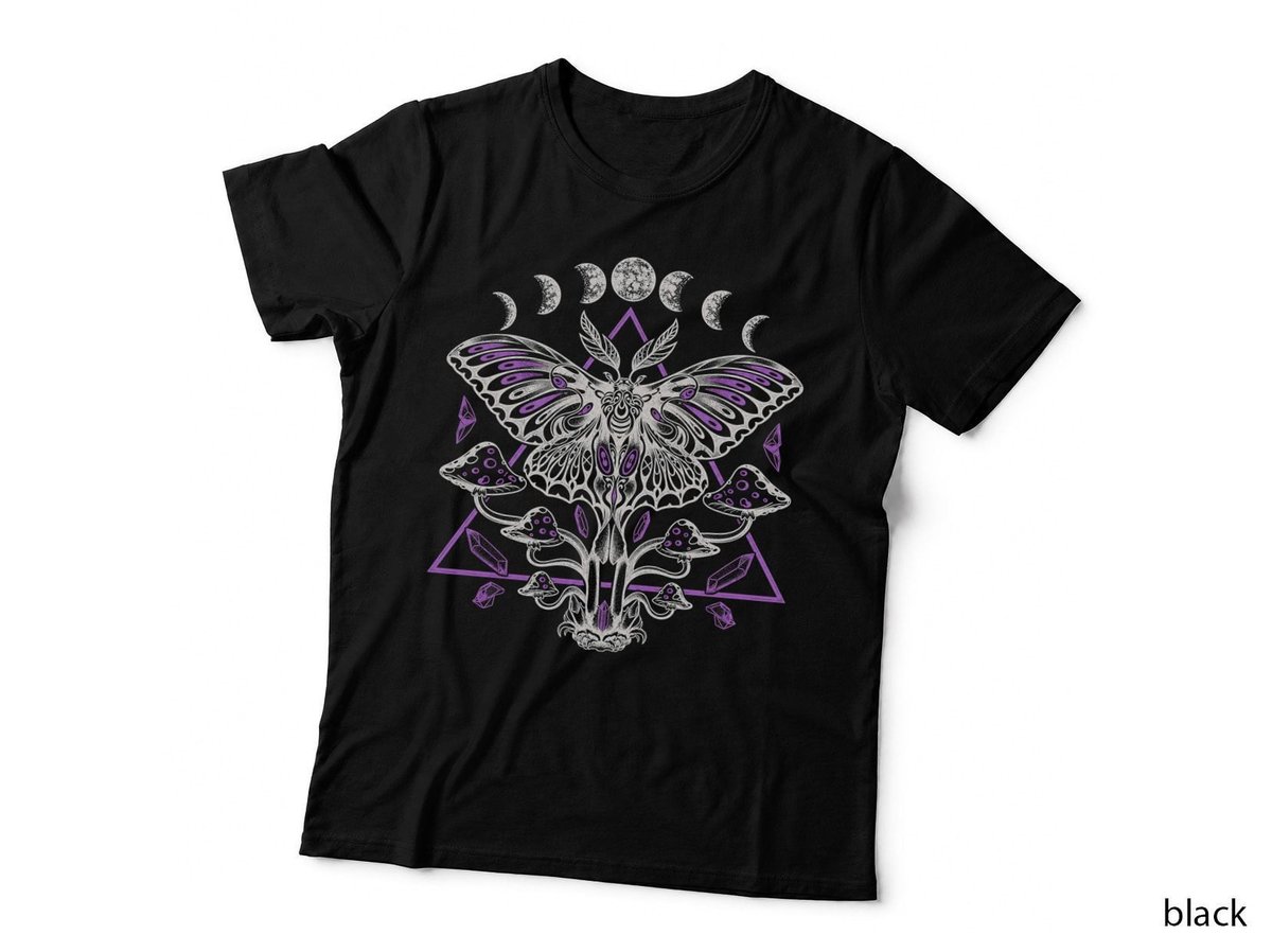 Luna Moth Mushrooms Purple Sacred Geometry Cottagecore Witchy T-Shirt Hoodie