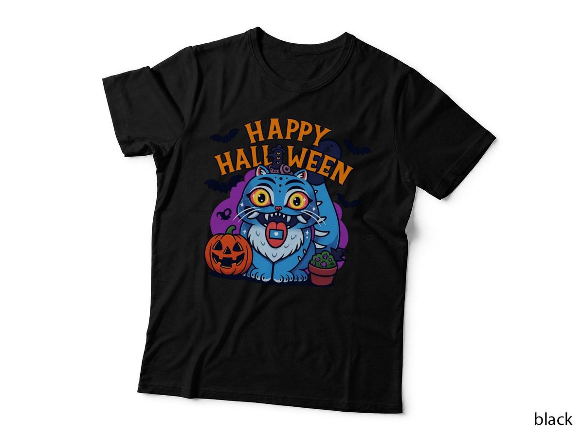 Happy Halloween Cat T-Shirt, Spooky Costume Theme, Pet Lover Apparel