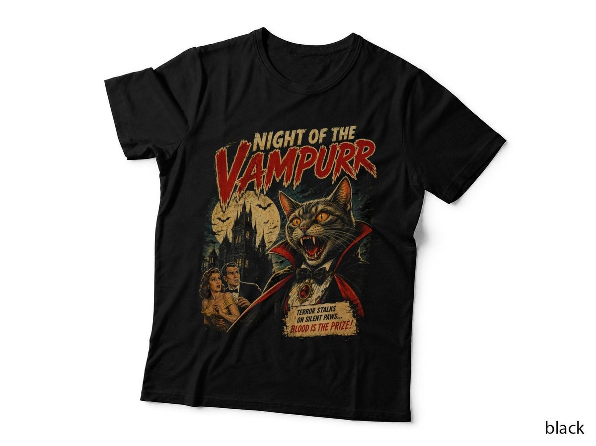 Night Of The Vampurr Cat Horror Movie Poster Halloween T-Shirt Hoodie Cat Lover