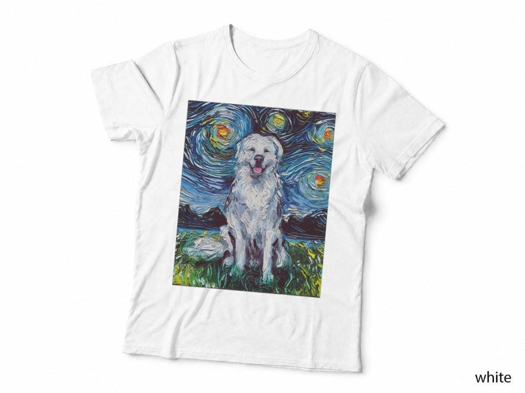 Great Pyrenees Full Version Starry Night Dog Art by Aja T-Shirt