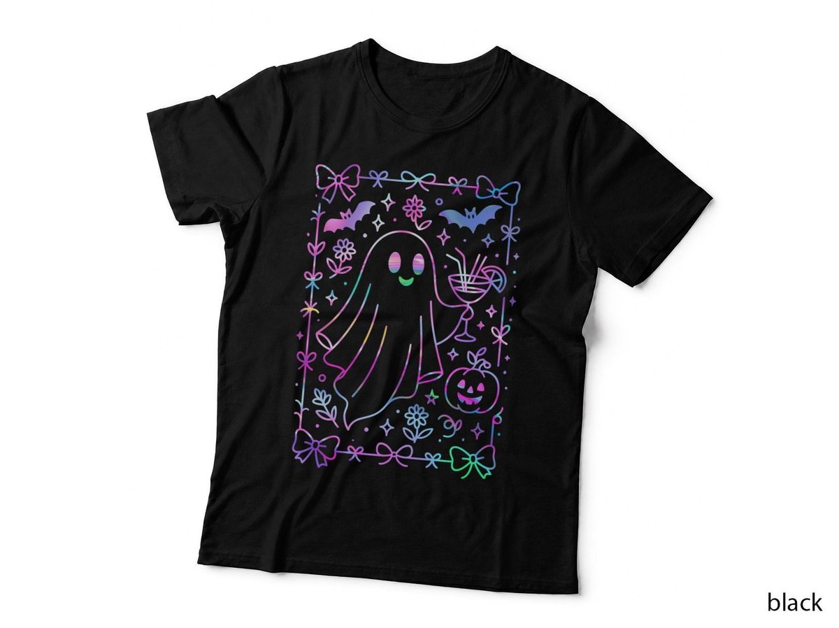 Halloween Ghost T-Shirt, Pastel Rainbow Style, Spooky Party Wear