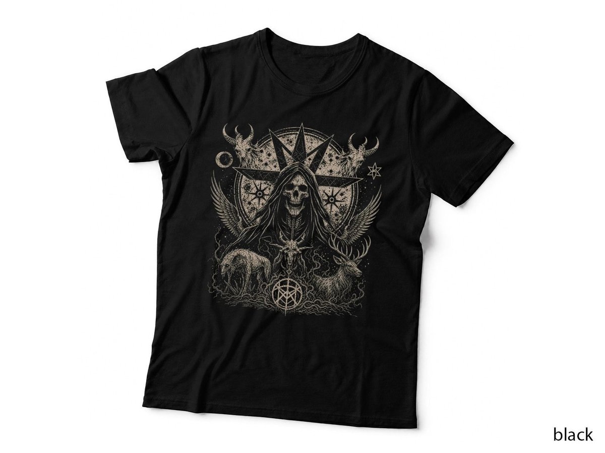 Winged Reaper Pentagram Stag Occult Gothic Satanic Witchy T-Shirt Hoodie Death
