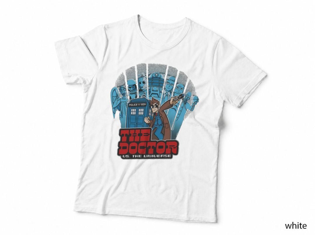 Doctor Who vs the Universe T-Shirt, Tardis Enemies Cartoon Fan Art
