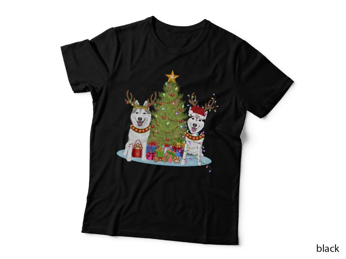 Siberian Husky Christmas Tree with Presents T-Shirt, Winter Xmas Dog Hoodie