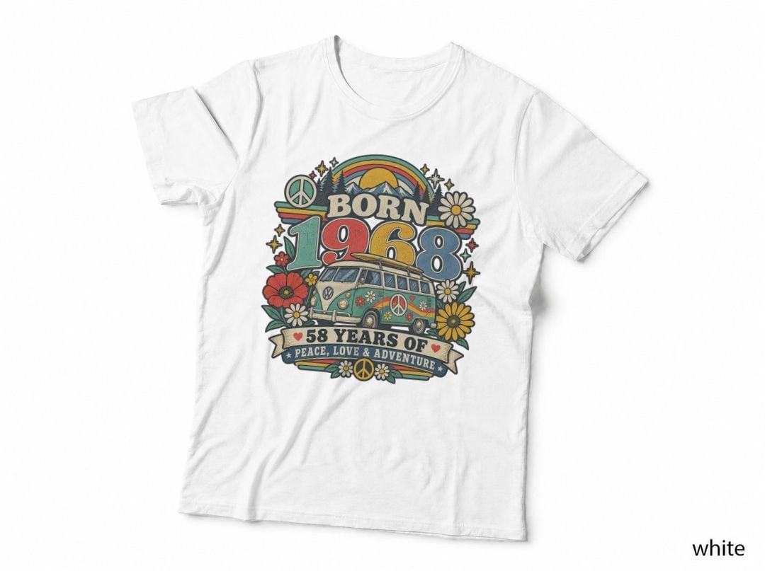 58th Birthday 1968 Hippie Van Peace Love Adventure Groovy T-Shirt Hoodie