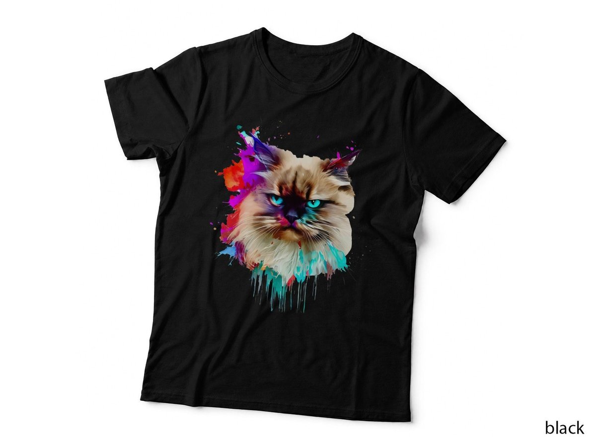 Himalayan cat Art Paint Splashes Abstract Colorful Cat T-Shirt
