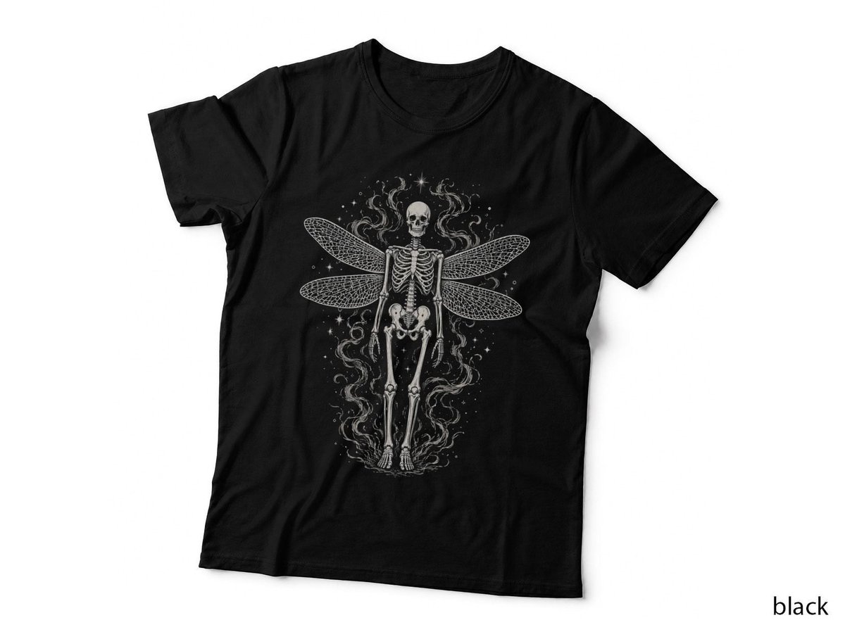 Skeleton Fairy Wings Smoke Gothic Dark Academia Halloween Goth T-Shirt Hoodie