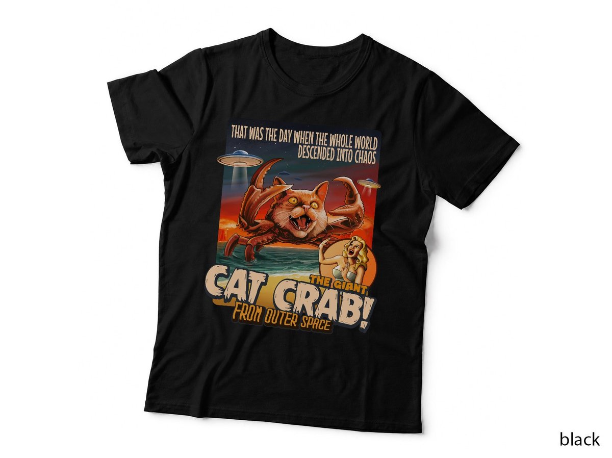 Giant Cat Crab T-Shirt, Retro Sci-Fi Horror, Pet Lover Apparel