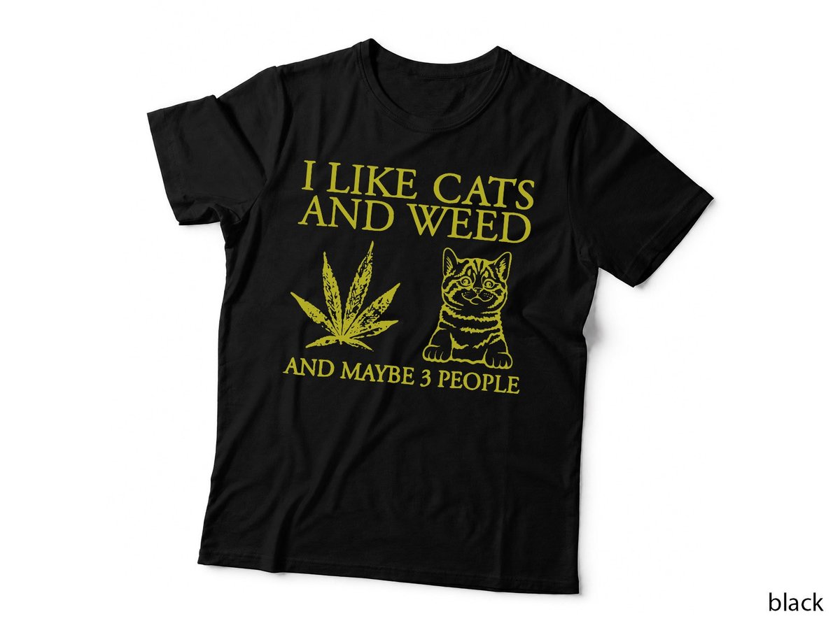 I Like Cats And Weed And Maybe 3 People Funny Cat Lover T-Shirt