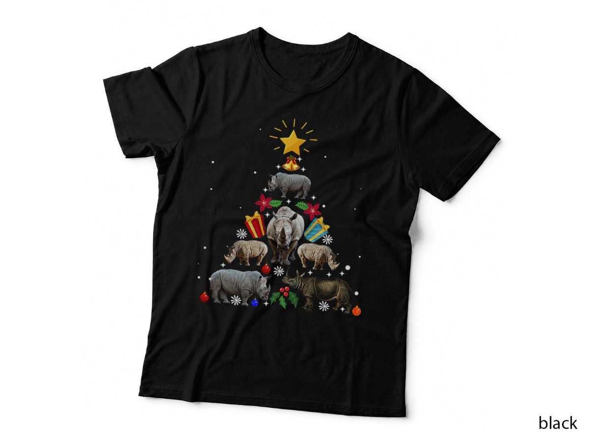 Rhino Christmas Rhinoceros Tree T-Shirt, Xmas Animal Ornament Festive Hoodie