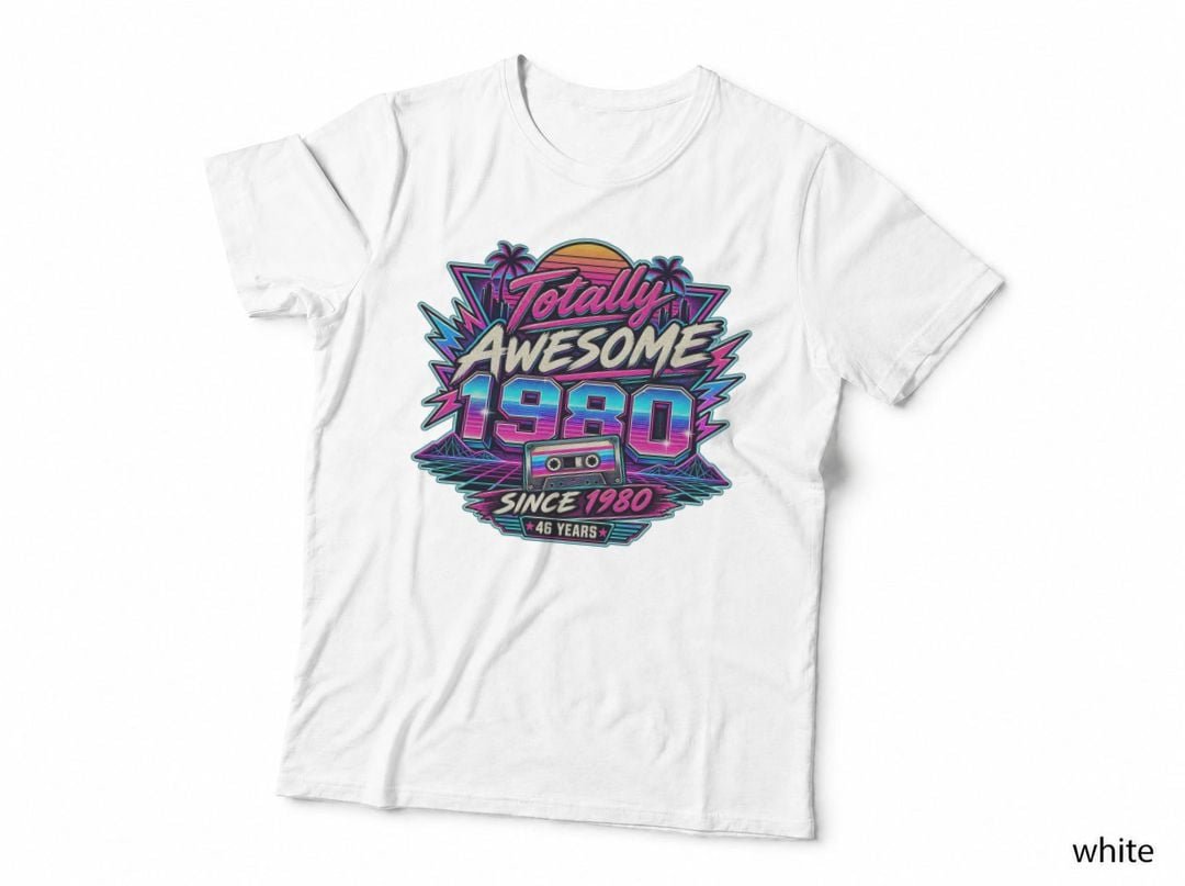 1980 46th Birthday Totally Awesome Cassette Synthwave 80s T-Shirt Hoodie