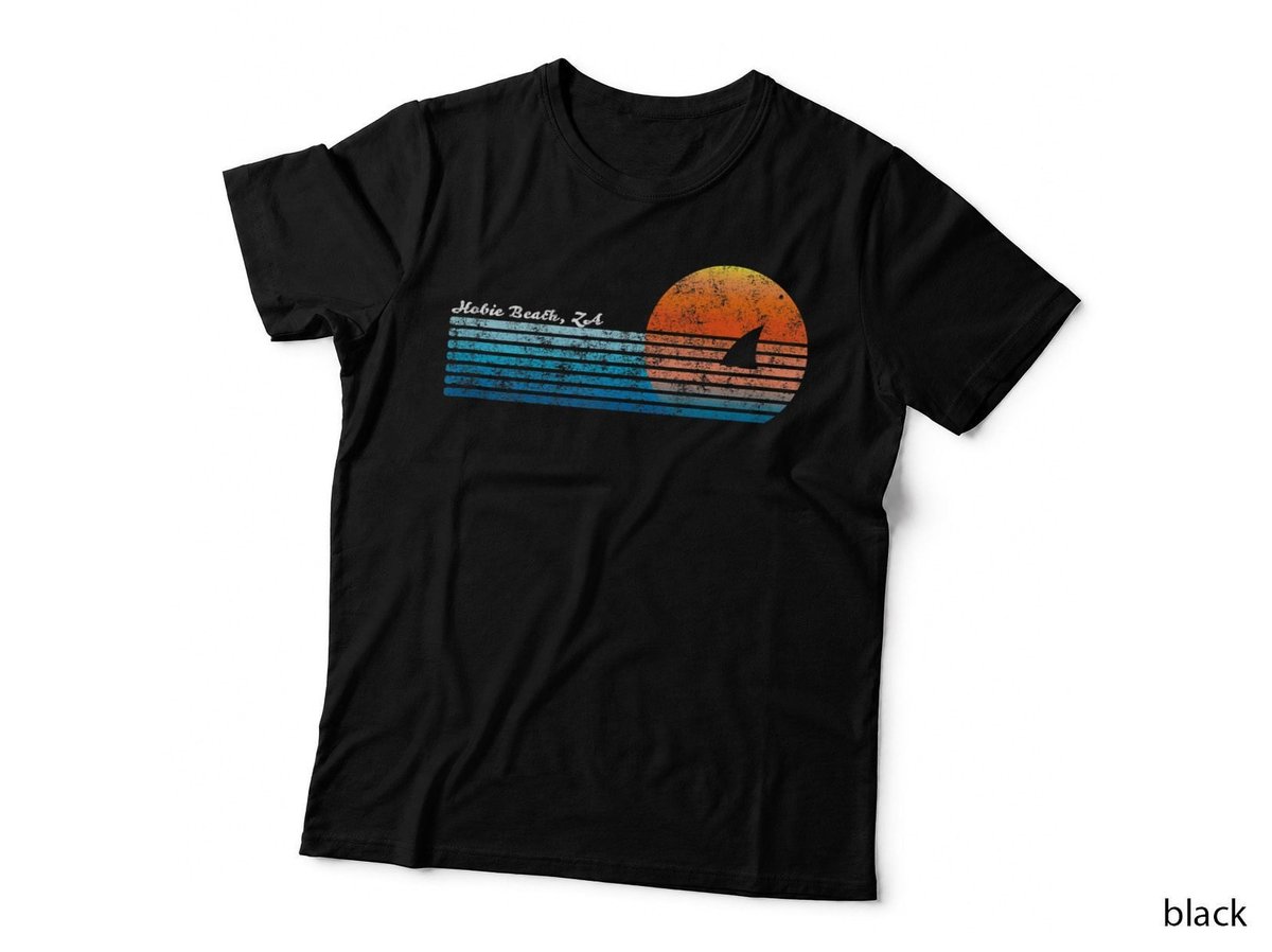 Vintage Hobie Beach Retro 80s Shark Fin Sunset T-Shirt
