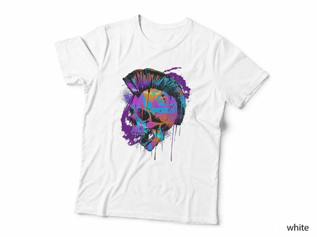 Pop Art Mohawk Skull Punk Rock Band Heavy Metal Rocker Goth T-Shirt