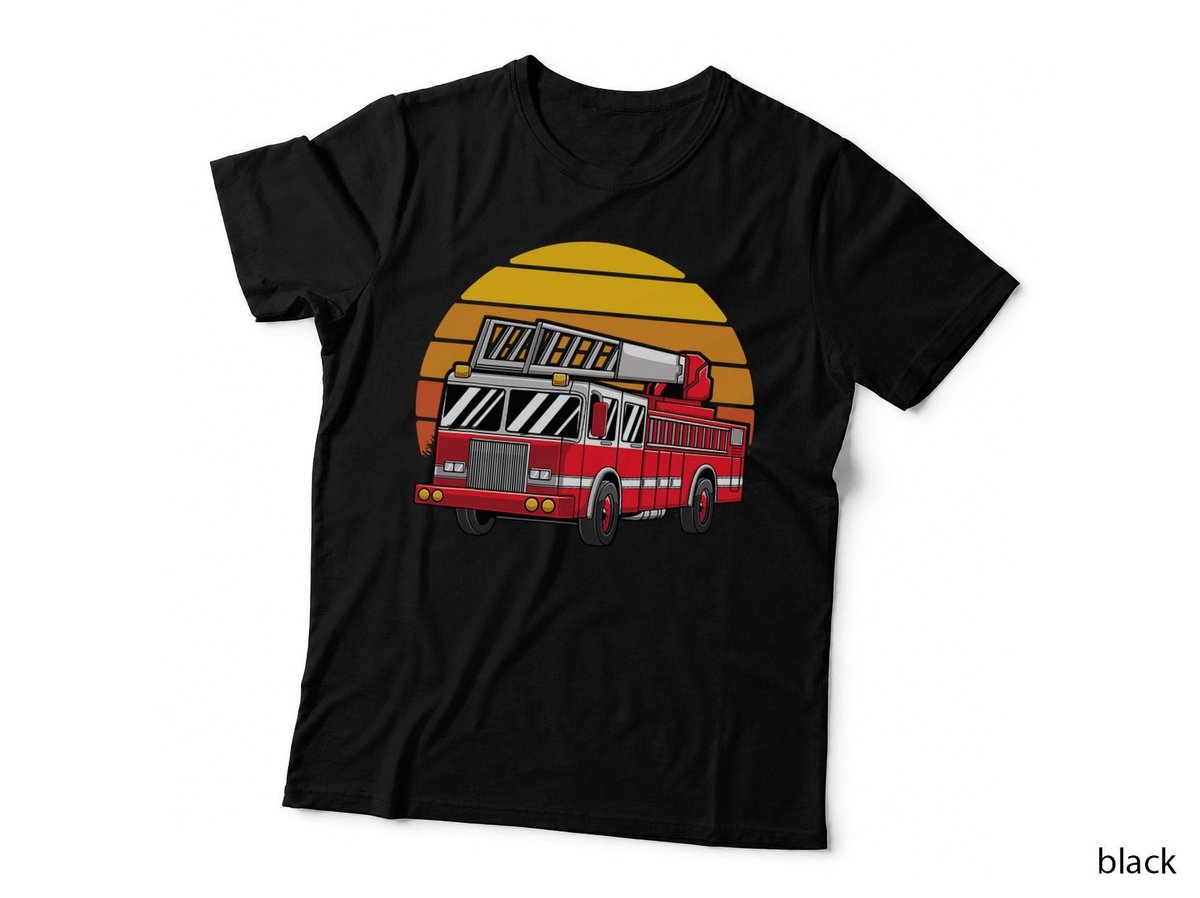 Thin Red Line Firefighter Fire Truck Retro Sunset 80s Gift T-Shirt
