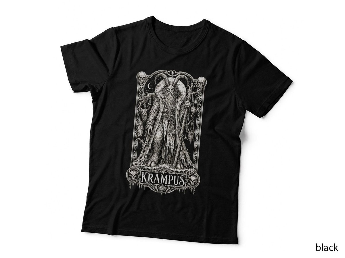 Krampus Line Art Gothic Folklore Christmas Devil Horror Yule T-Shirt Hoodie