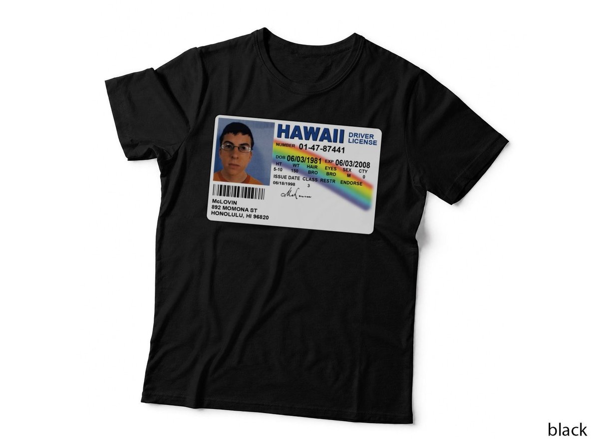 McLovin Driver License T-Shirt, Movie Character Design, Retro 80s Style