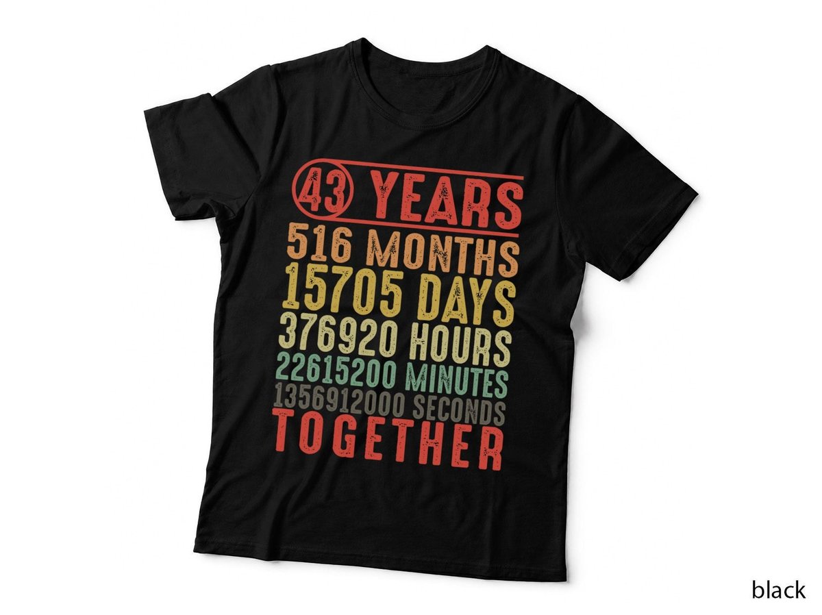 43rd Wedding Anniversary T-Shirt, Milestone Years, Couples Gift