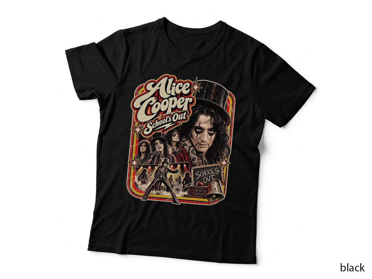Alice Cooper School's Out Vintage Shock Rock Distressed Print 70s Music T-Shirt